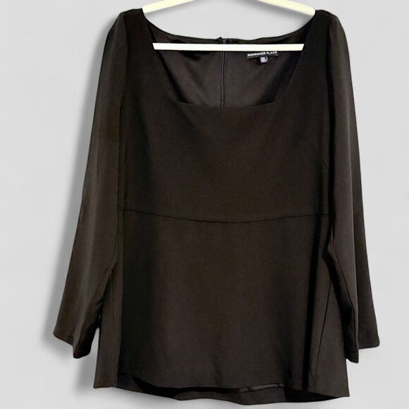 Tuckernuck Pomander Place Black Simone Square Neck Blouse XXL 2XL Peplum Lined - Picture 1 of 8